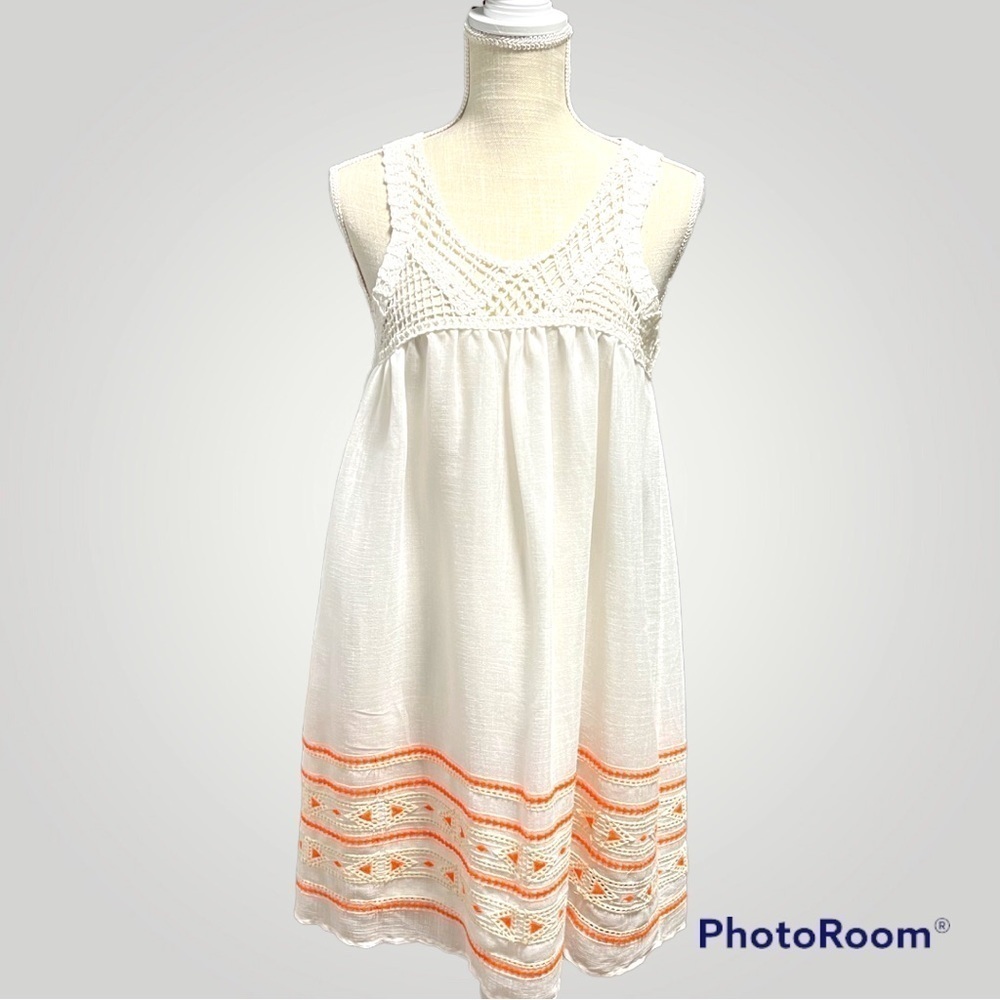 STARING AT STARS URBAN OUTFITTERS WHITE Orange EMBROIDERED CROCHET DRESS